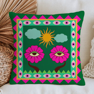Fuchsia Rosa und Smaragdgrün Böse Augen Funky Kissen