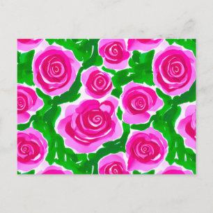 Fuchsia Rosa Wasserfarben Rosen Postkarte