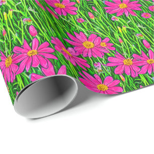 Fuchsia Rosa Wildblumen auf einem Feld Geschenkpapier