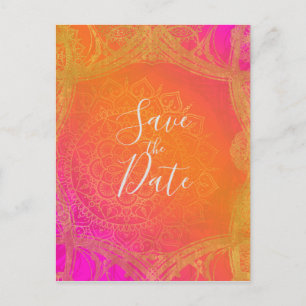 Fuchsia Rose Orange & Or Mandala Faire-Part de Con