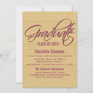Fuchsia Rustic Script Invitation de graduation