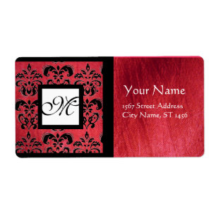 FUCHSIA SCHWARZ ROTES SILK DAMASK, SQUARE-MONOGRAM