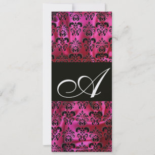 FUCHSIA SCHWARZE SILK DAMASK MONOGRAMM, Weißes Eis Einladung