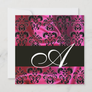 FUCHSIA SCHWARZER SEIDENEN DAMASTSTOFF MONOGRAMM, EINLADUNG