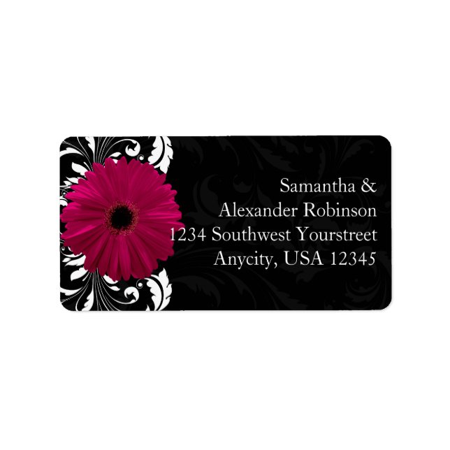 Fuchsia Scroll Gerbera Daisy w/Black and White Adressaufkleber (Vorne)
