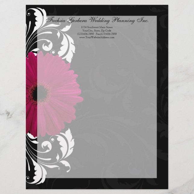 Fuchsia Scroll Gerbera Daisy w/Black and White Briefkopf (Vorderseite)