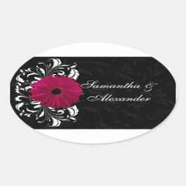 Fuchsia Scroll Gerbera Daisy w/Black and White Ovaler Aufkleber