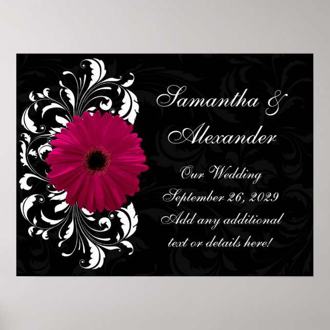 Fuchsia Scroll Gerbera Daisy w/Black and White Poster (Vorne)
