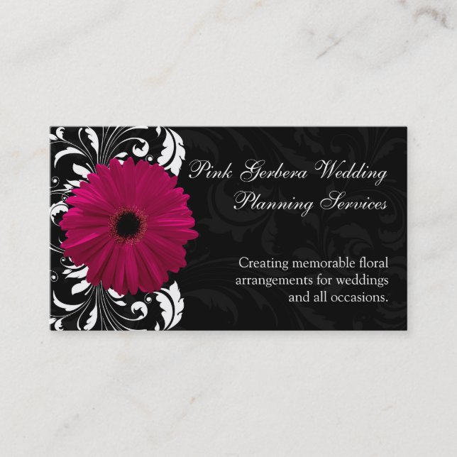 Fuchsia Scroll Gerbera Daisy w/Black and White Visitenkarte (Vorderseite)