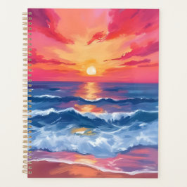 Fuchsia Shore Sunset | Ocean Waves Watercolor Planer