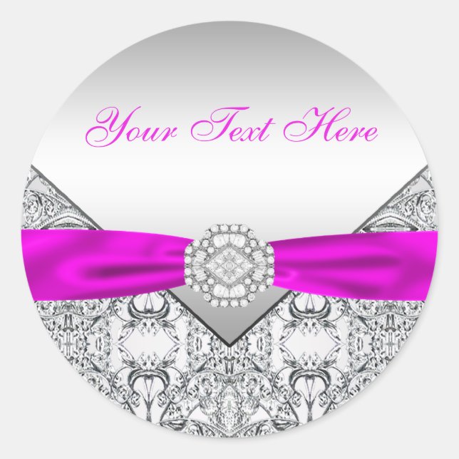 Fuchsia Silver Lace Diamond Bow Stickers (Vorderseite)