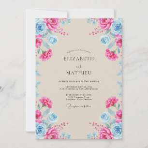 Fuchsia-Sky-Pfingstrosen-Hochzeit Einladung