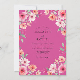 Fuchsia Strahlende Blütenhochzeit Einladung