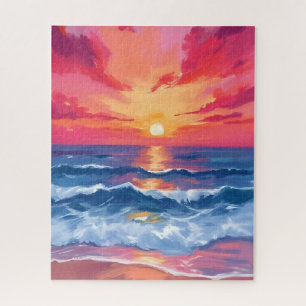 Fuchsia Strand Sonnenuntergang Ozeanwellen Wasse