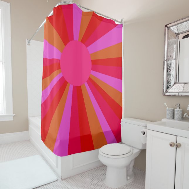 Fuchsia Sunrise Sunburst Minimalistisch Abstrakt Duschvorhang (Beispiel)