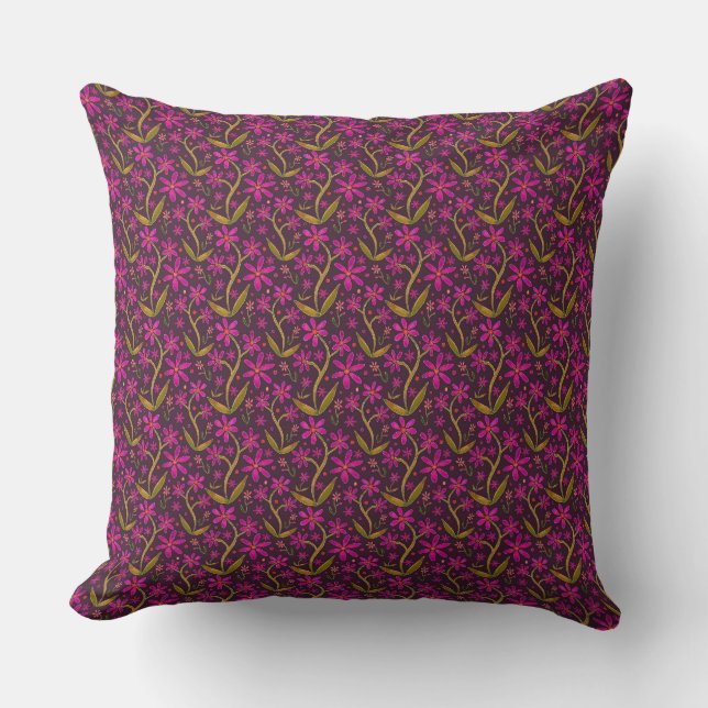 Fuchsia | Tanzende Aquarell-Gänseblümchen Kissen (Vorderseite)