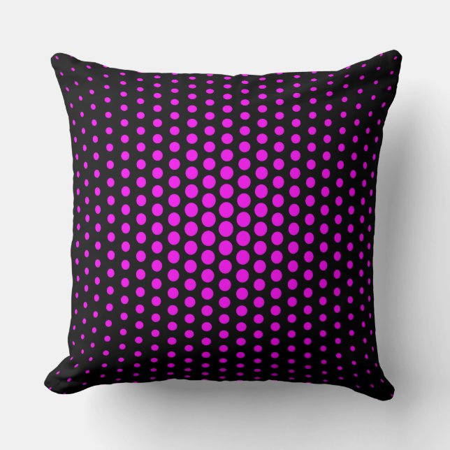 Fuchsia Techno Dots Modern Black Kissen (Vorderseite)