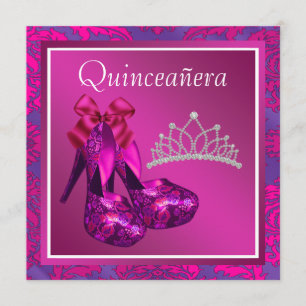 Fuchsia Tiara High Heel Schuhe Hot Pink Quinceaner Einladung