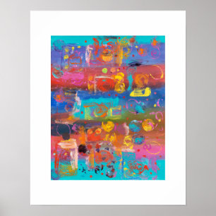 Fuchsia, Türkis, Violett und Blau Abstrakt Poster