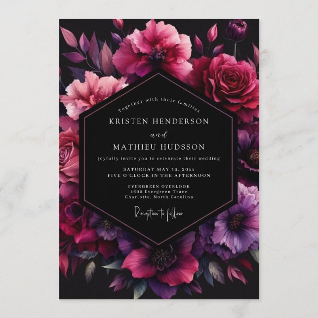 Fuchsia Umbral Bloom Hochzeit Einladung (Vorderseite)
