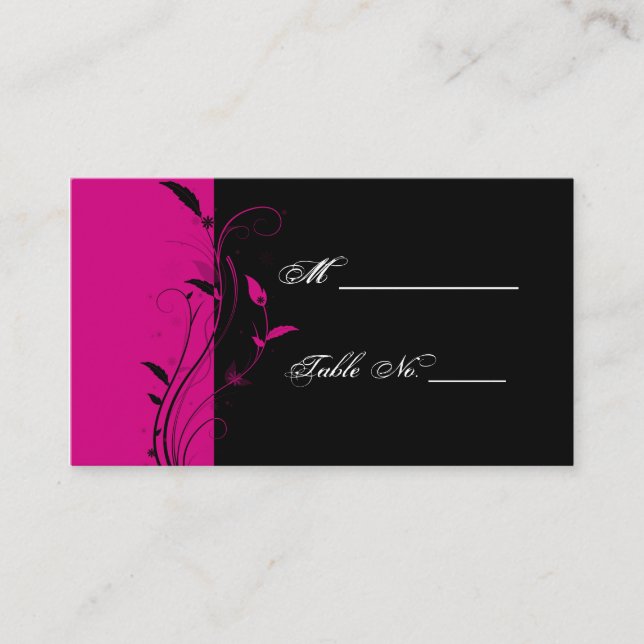 Fuchsia und Black Floral Wedding Platzkarten (Vorderseite)