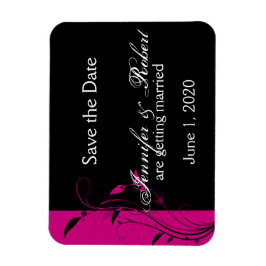 Fuchsia und Black Floral Wedding retten das Datum Magnet