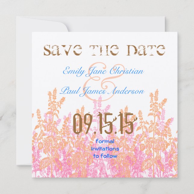 Fuchsia und Coral Bright Aqua Blue Save the Date (Vorderseite)