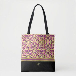 Fuchsia und gelbe Farbspritzer-Monogramm Tasche