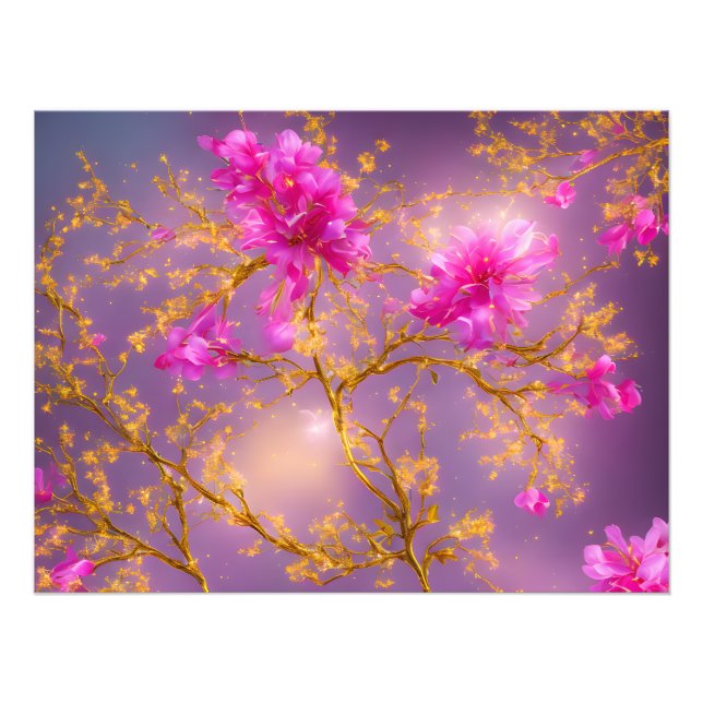 Fuchsia und Gold Florals Fotodruck (Vorne)