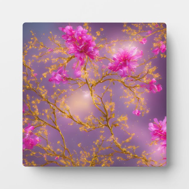 Fuchsia und Gold Florals Fotoplatte (Vorderseite)