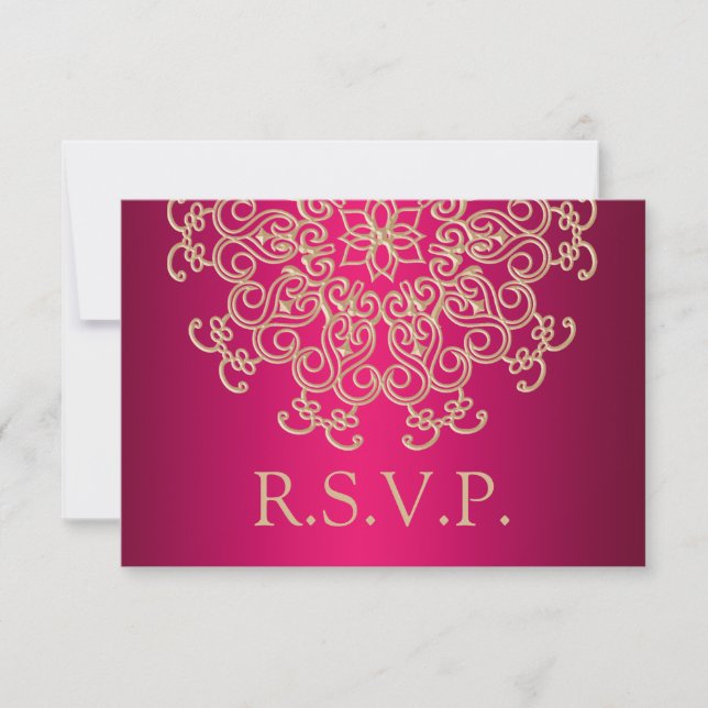 FUCHSIA UND GOLD INDIAN REPONSE RSVP CARD KARTE (Vorderseite)