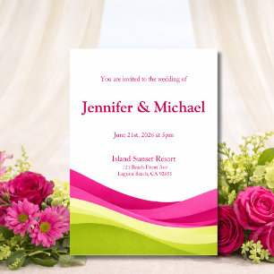 Fuchsia- und Limettengrüne moderne Hochzeitseinlad Einladung
