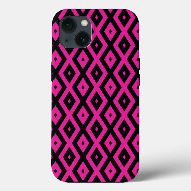 Fuchsia und schwarzes Diamantenmuster Case-Mate iP iPhone Hülle (Rückseite)