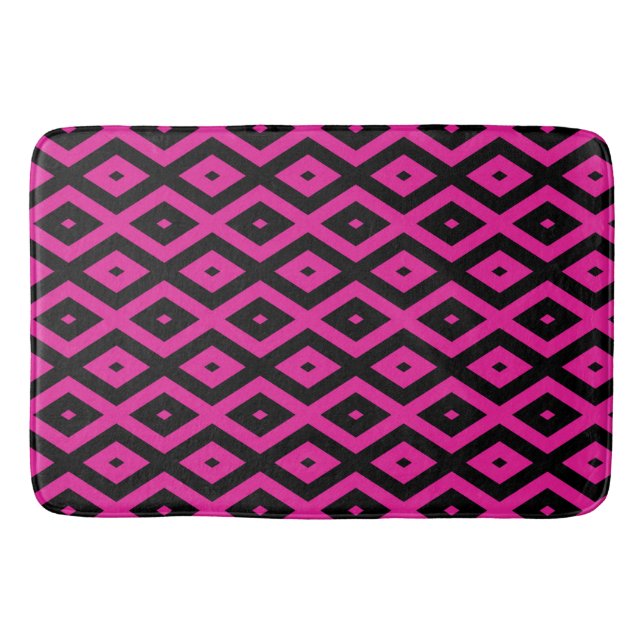 Fuchsia- und schwarzes Diamantmuster Badematte (Vorderseite)