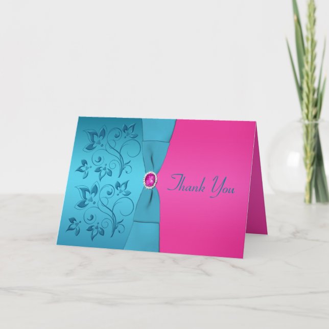 Fuchsia und Türkis Blumenkarte Dankeskarte (Vorderseite)