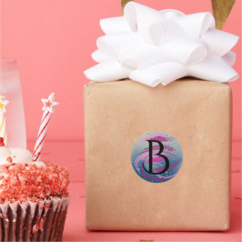 Fuchsia und weich rosa Pinselstriche B Monogramm Runder Aufkleber