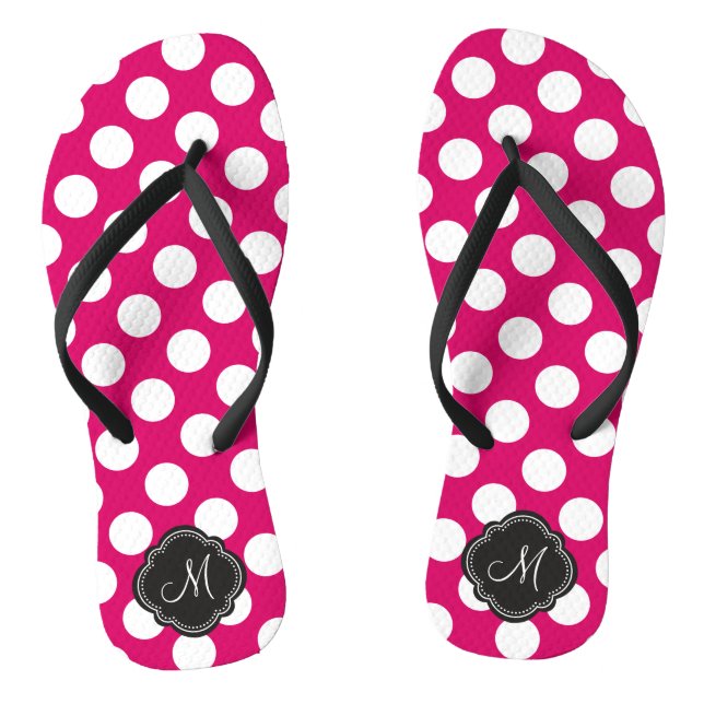 Fuchsia und White Polka Punkte mit Monogramm Flip Flops (Fußbett)