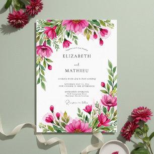 Fuchsia Üppige Blütenhochzeit Einladung