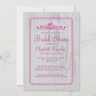 Fuchsia Vintage Scheunenholz-Hochzeitsdusche-Einla Einladung