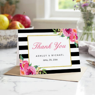 Fuchsia violet rouge Floral noir rayures Merci