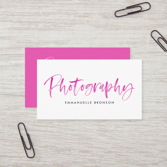 Fuchsia Watercolor Brush Lettering Fotograf Visitenkarte (Vorderseite/Rückseite Beispiel)