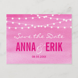 Fuchsia Watercolor Lichterkette zur Hochzeitseinla Ankündigungspostkarte