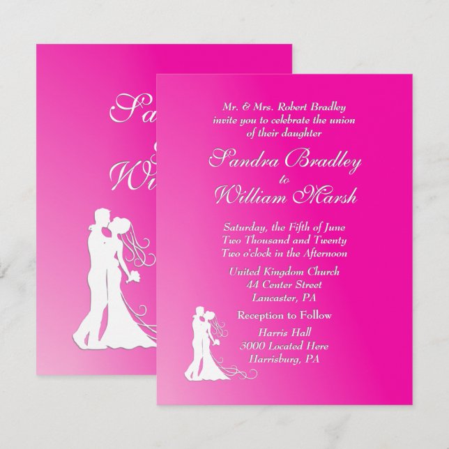 Fuchsia Wedding Einladung (Vorne/Hinten)