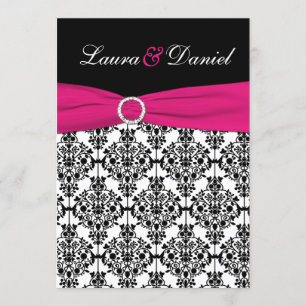 Fuchsia, White, Black Mariage damassé Invitation