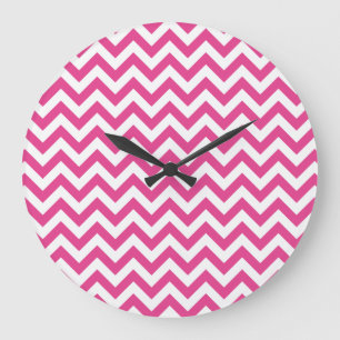 Fuchsia White Chevron Pattern Große Wanduhr