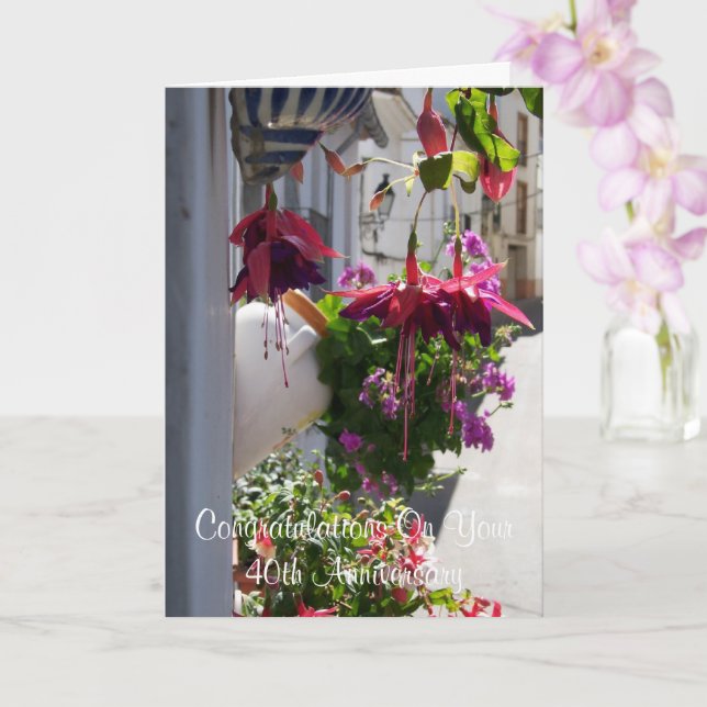 Fuchsias Personalisiert 40. Hochzeitstag Karte (Orchidee)