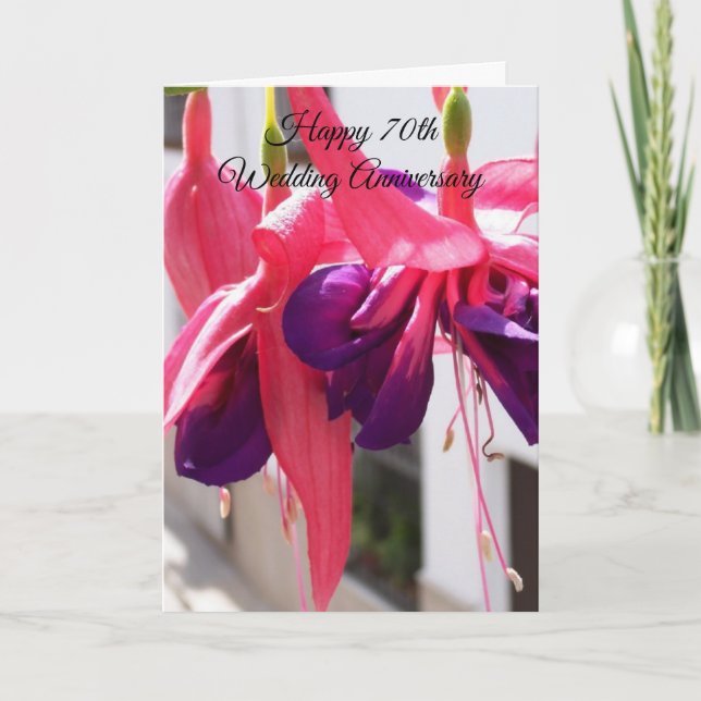 Fuchsias Personalisiert 70. Hochzeitstag Karte (Vorderseite)