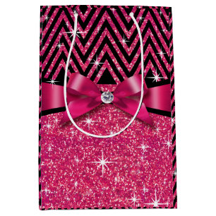 Fuchsie des Glitzer Zickzack Bling Diamant-Bogens Mittlere Geschenktüte