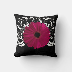 Fuchsie, Schwarz-/weißesgerbera-Gänseblümchen Kissen