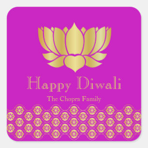 Fuchsie und GoldDiwali Party-Bevorzugung Quadratischer Aufkleber